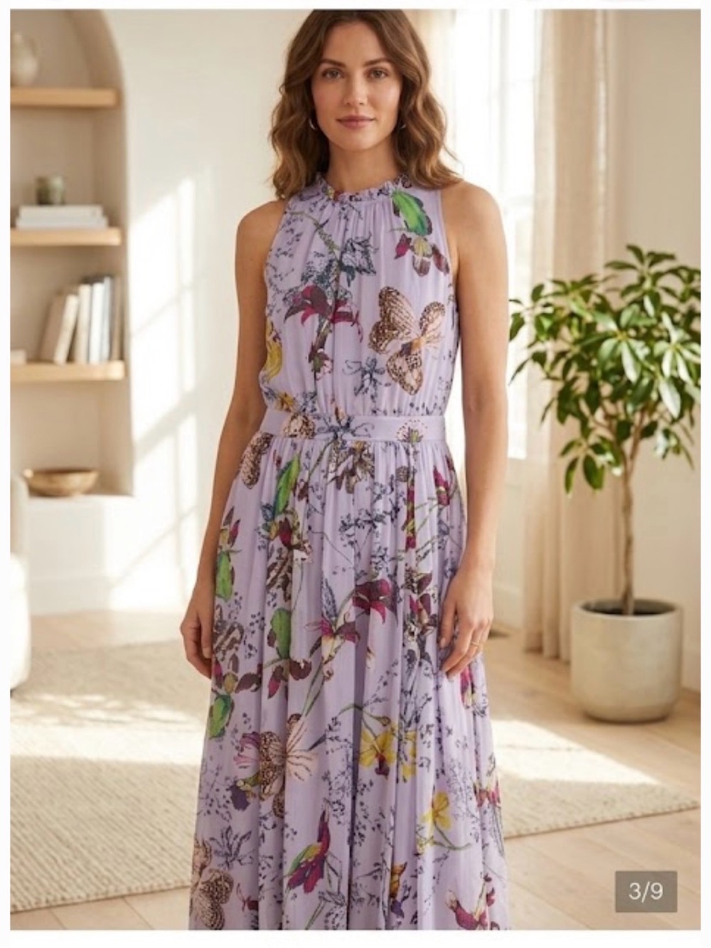 Anthropologie Lavender Garden-Print Halter Maxi Dress
